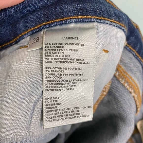 L’agance Jordan Cropped Straight High Rise Sz 28 Blue - Picture 9 of 9